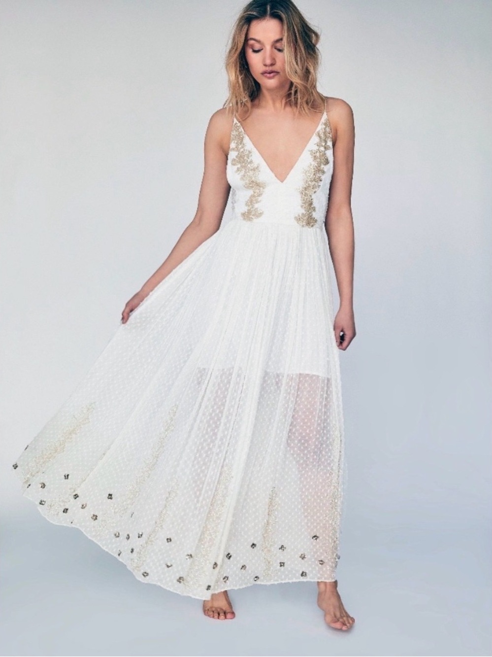 NWT! Free People So Embellished White Floral  Maxi Dress Size 8
